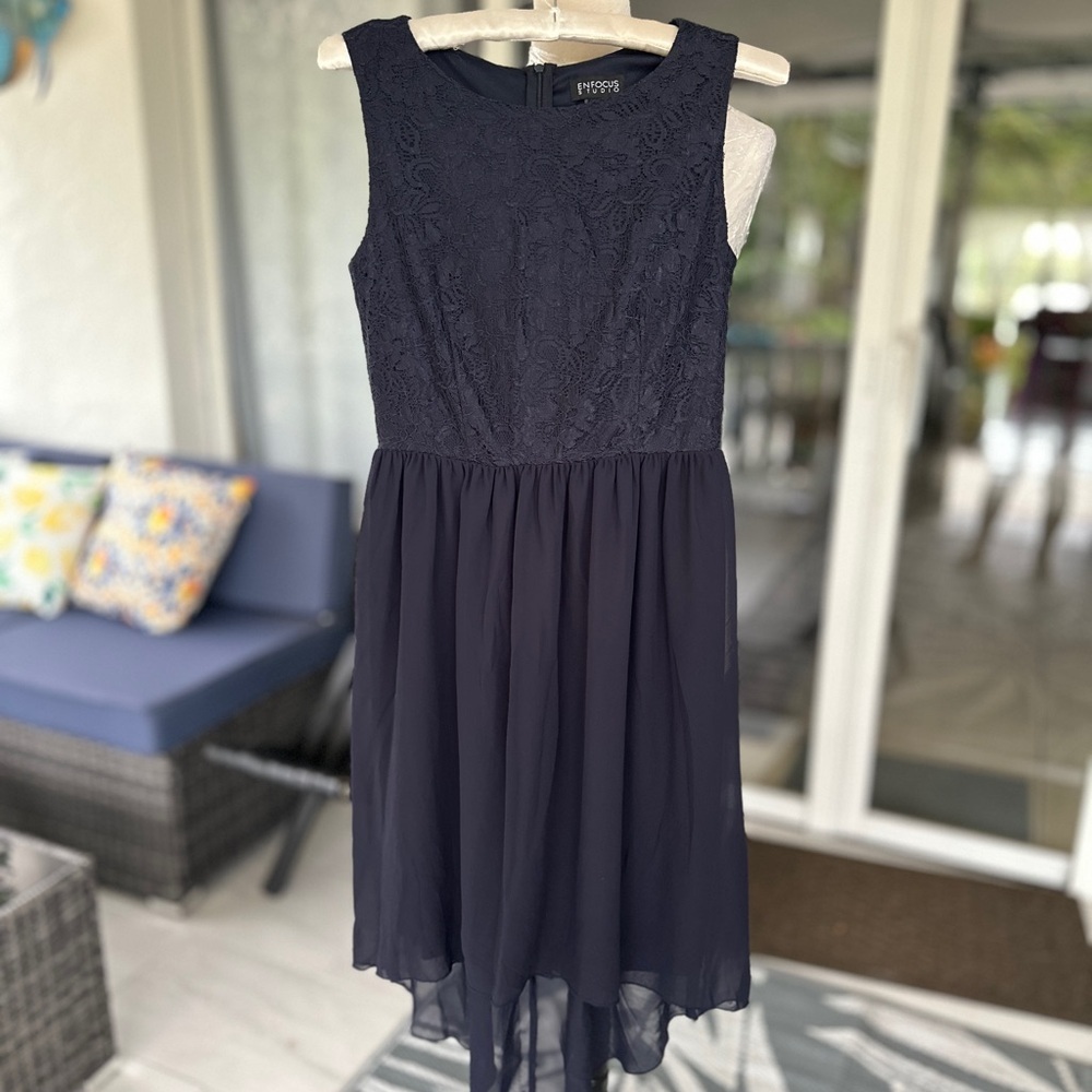 Enfocus Blu e Pleated High Low Sundress